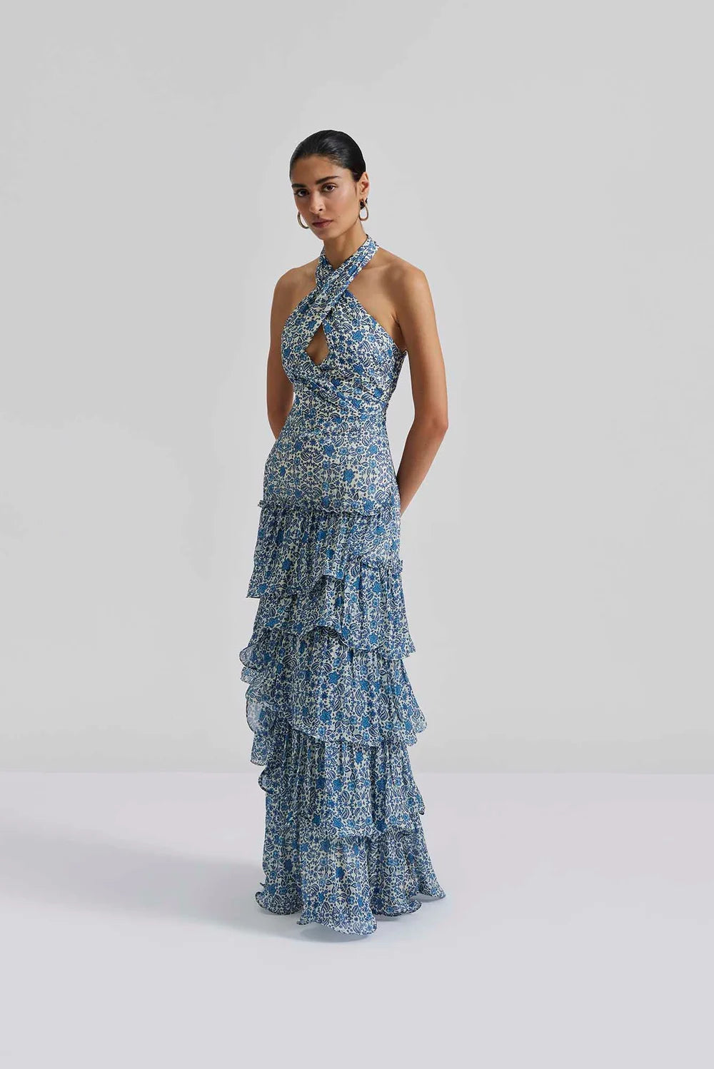 Paloma Halterneck Chiffon Maxi Dress - Coastal Florals