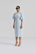 Rudy Embroidered Linen Midi Dress - Light Blue