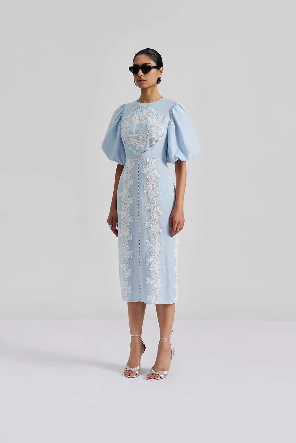 Rudy Embroidered Linen Midi Dress - Light Blue