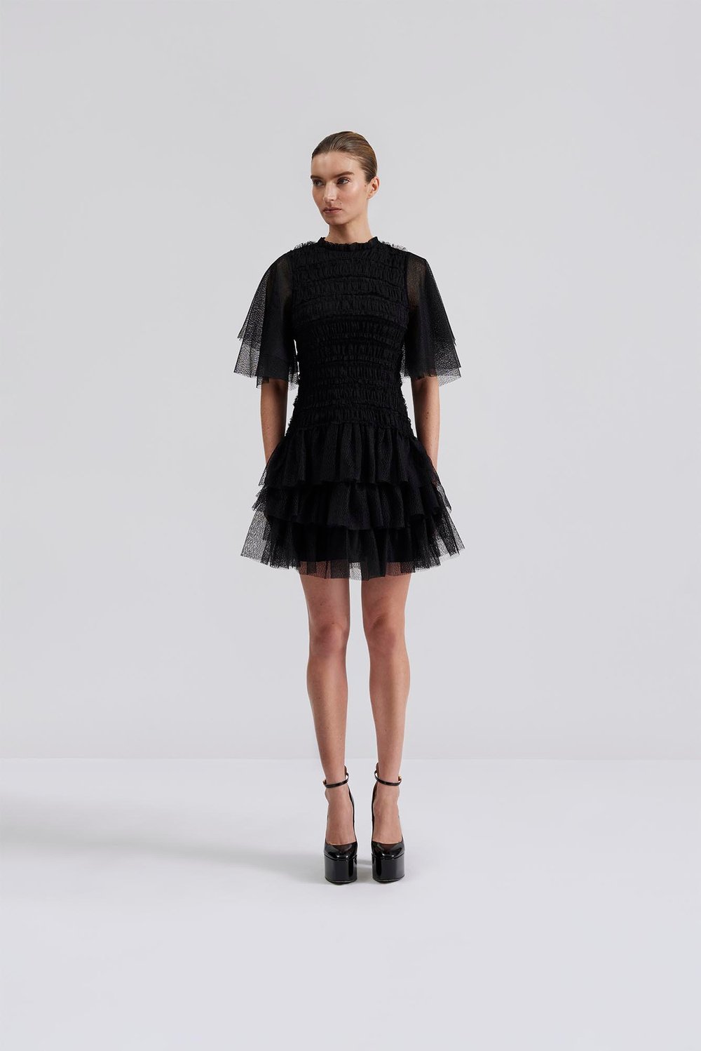 Minnie Short Sleeve Lace Mini Dress - Svart