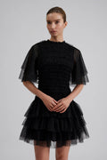 Minnie Short Sleeve Lace Mini Dress - Svart