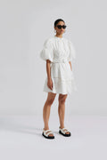 Allie Pouf Sleeve Embroidered Mini Dress - White