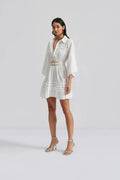 Ester Embroidered Cotton Mini Dress - White
