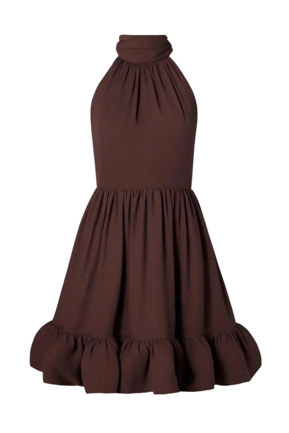 Fern Halterneck Ruffled Mini Dress - Chokladbrun