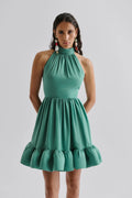 MALINA Fern Halterneck Ruffled Mini Dress - Deep Aqua