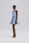 Fern Halterneck Ruffled Mini Dress - Dusty Blue