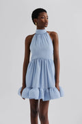 Fern Halterneck Ruffled Mini Dress - Dusty Blue