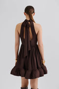 Fern Halterneck Ruffled Mini Dress - Chokladbrun
