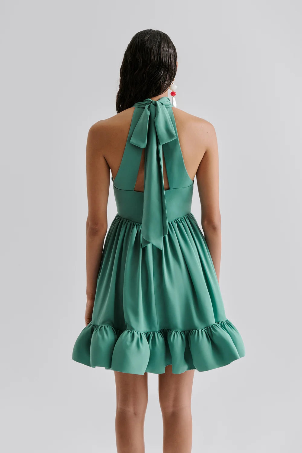 MALINA Fern Halterneck Ruffled Mini Dress - Deep Aqua