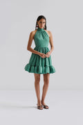 MALINA Fern Halterneck Ruffled Mini Dress - Deep Aqua
