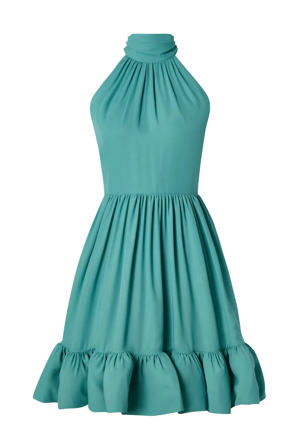 MALINA Fern Halterneck Ruffled Mini Dress - Deep Aqua