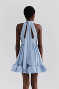 Fern Halterneck Ruffled Mini Dress - Dusty Blue