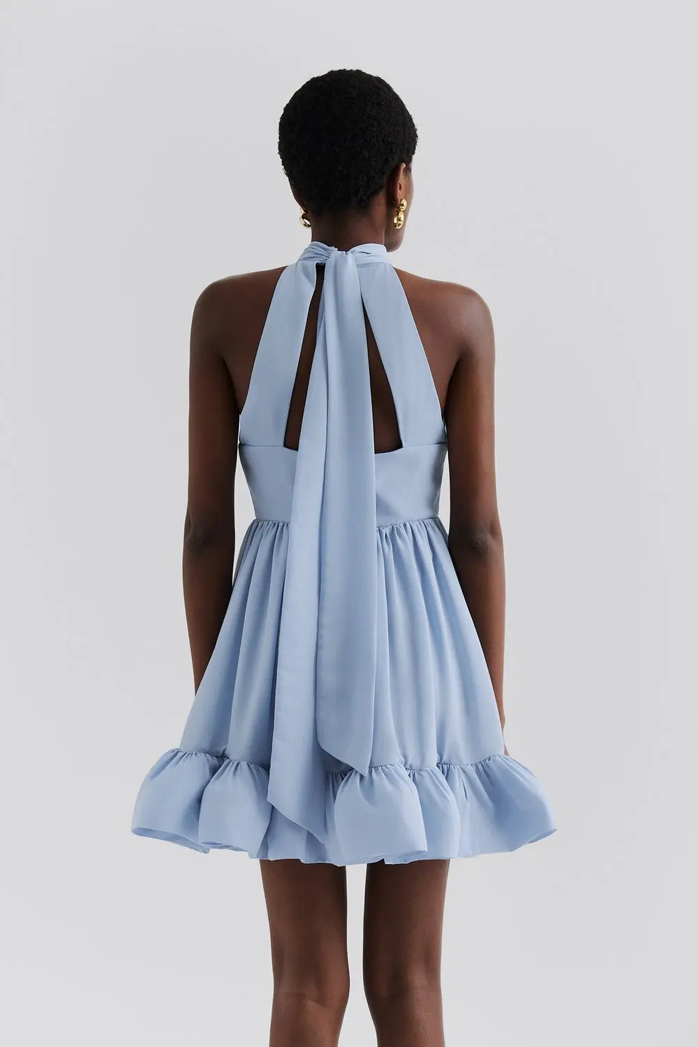 Fern Halterneck Ruffled Mini Dress - Dusty Blue