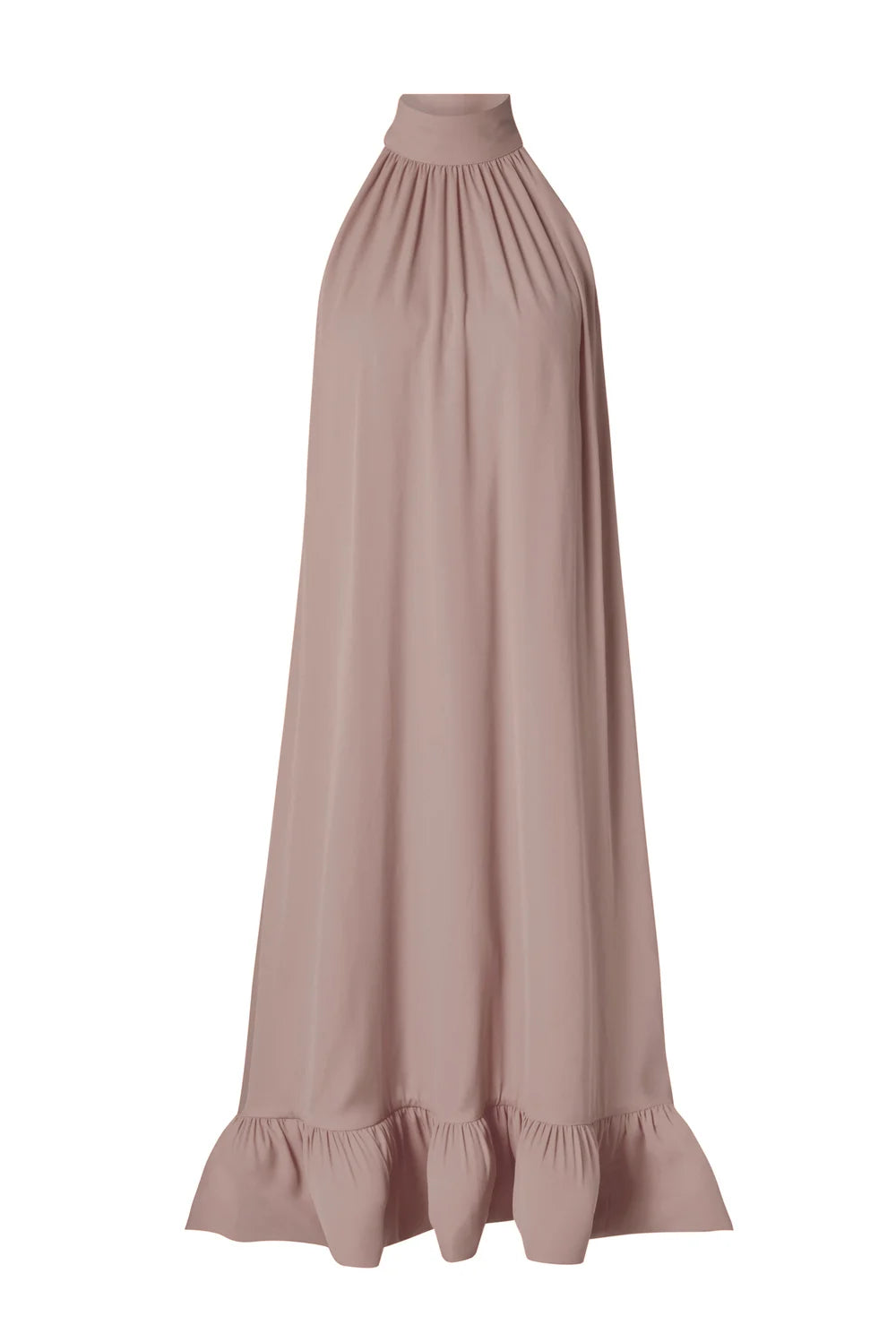 Sabrina Halterneck Ruffled Maxiklänning - Taupe