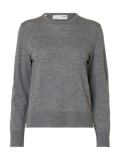 Selected Femme Thea Ls Knit Merino O-Neck - Medium Grey Melange