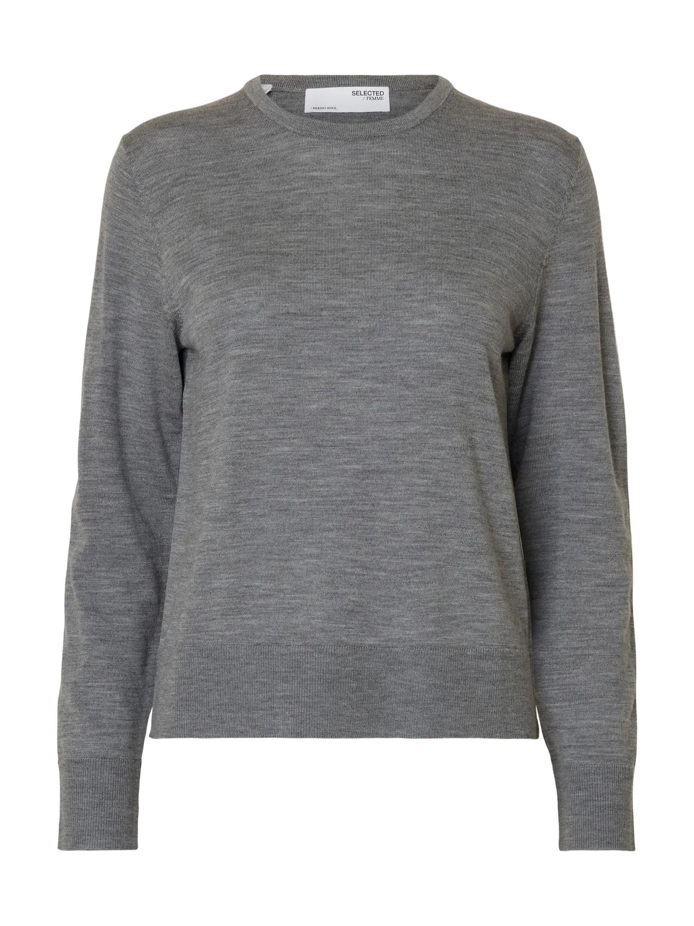 Selected Femme Thea Ls Knit Merino O-Neck - Medium Grey Melange