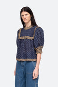 Arlita Print Puff Slv Top - Navy