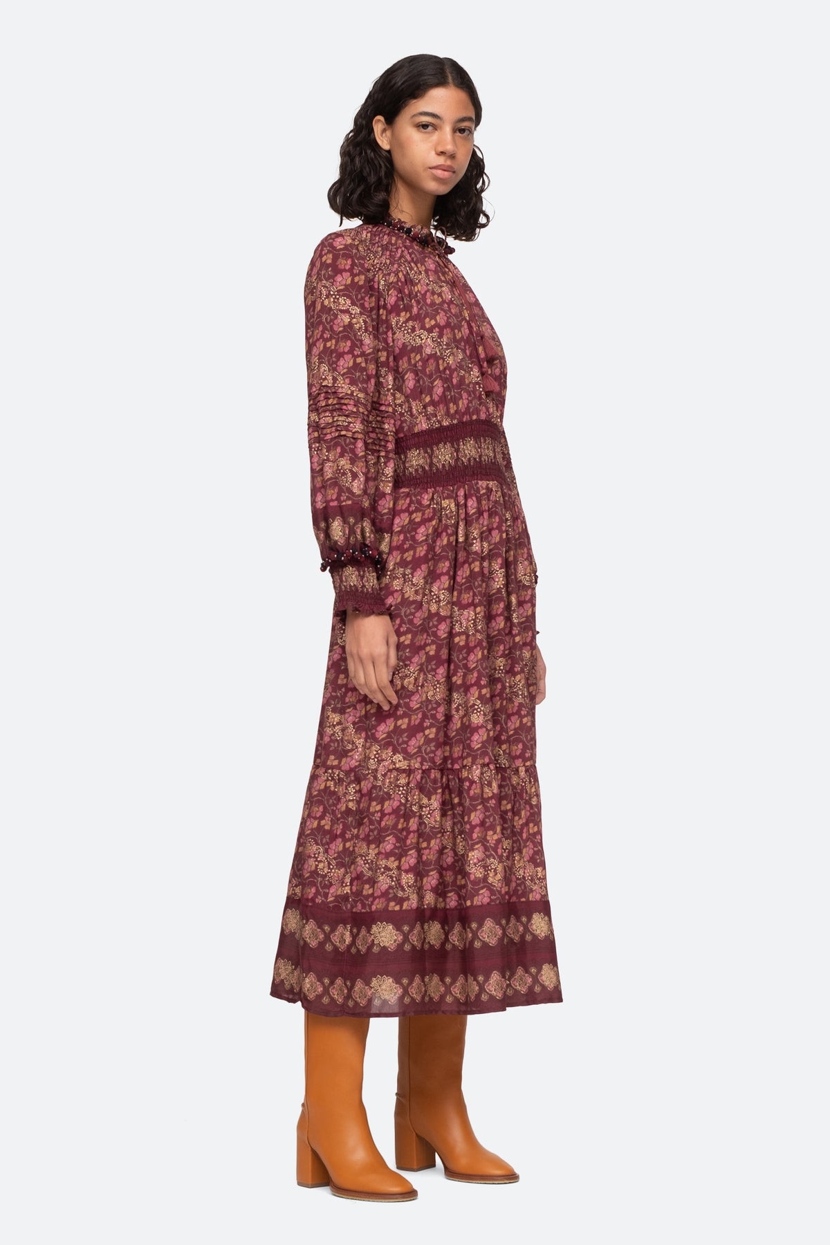 Giulia Print L/Slv Dress - Marron