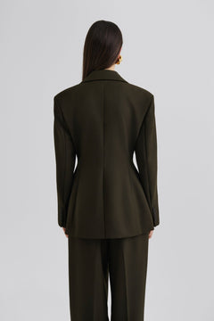 Ella Tailored Peplum Blazer - Olive