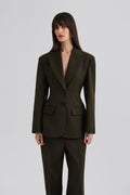 Ella Tailored Peplum Blazer - Olive