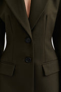 Ella Tailored Peplum Blazer - Olive