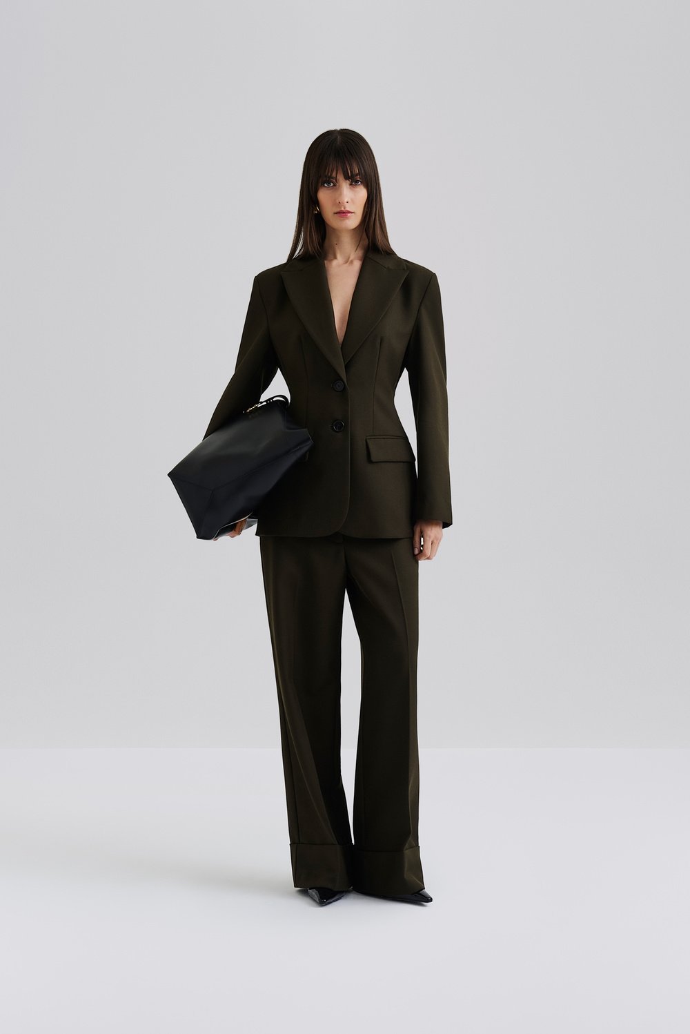 Ella Tailored Peplum Blazer - Olive