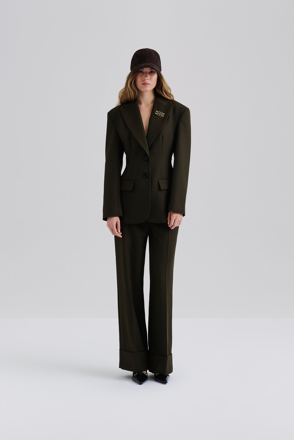 Ella Tailored Peplum Blazer - Olive