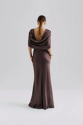 Louise Draped Back Maxi Dress - Chocolate