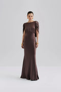 Louise Draped Back Maxi Dress - Chocolate