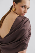 Louise Draped Back Maxi Dress - Chocolate