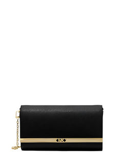 Mona Leather Large Clutch - Black