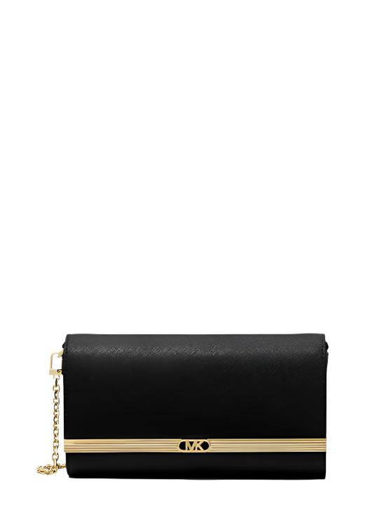 Mona Leather Large Clutch - Black