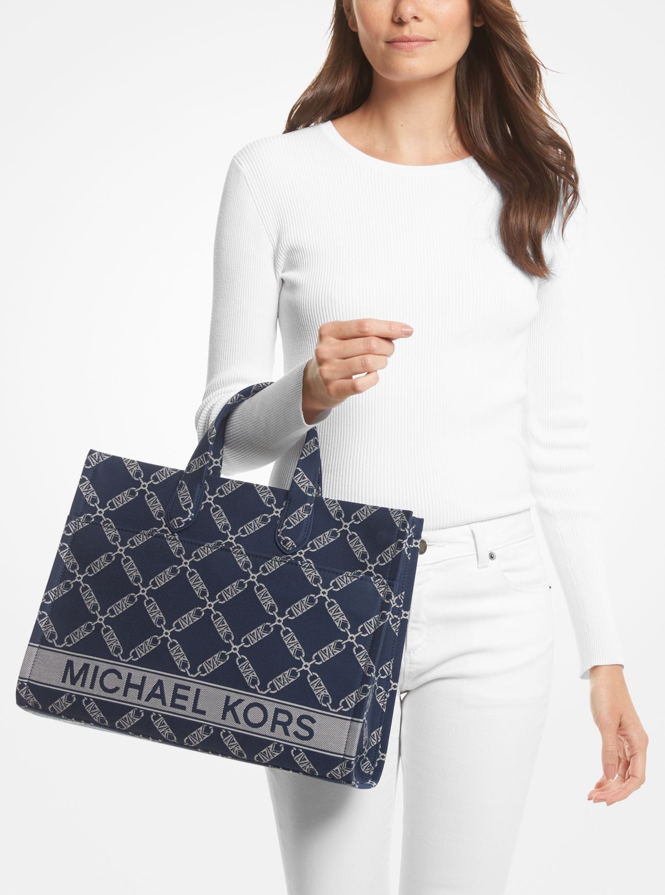 Gigi Large Empire Logo Jacquard Tote Bag - Navy/Multi