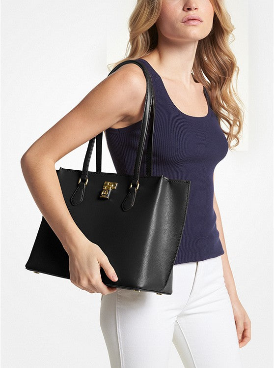 Ruby Large Saffiano Leather Tote Bag - Black/Gold