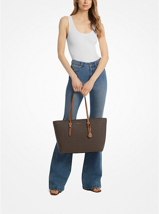 Quinn Large Signature Logo Leather Tote Bag - Brun/Acorn
