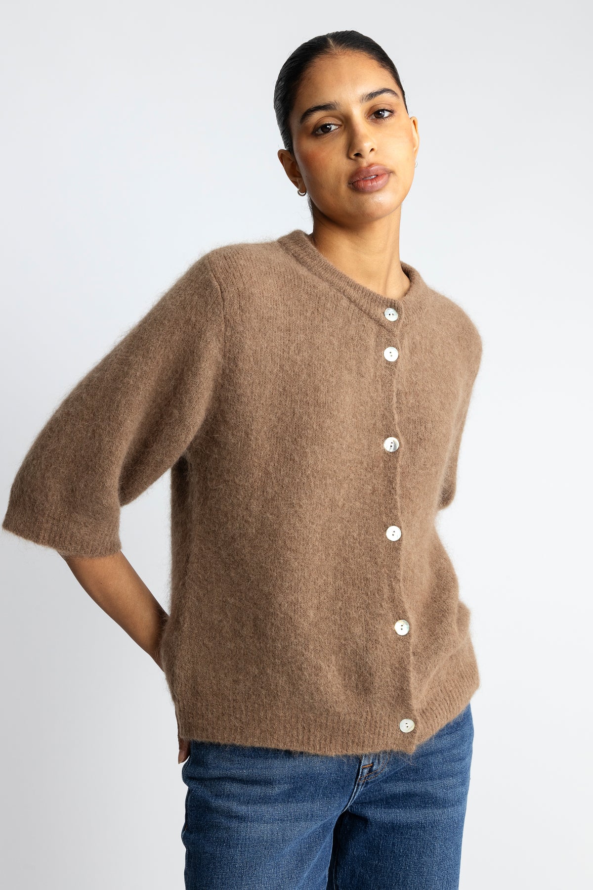 Kae Ss Knit Cardigan - Timber Brown