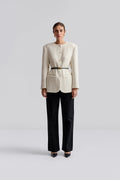 Carol Fitted Round Neck Blazer - Vanilla