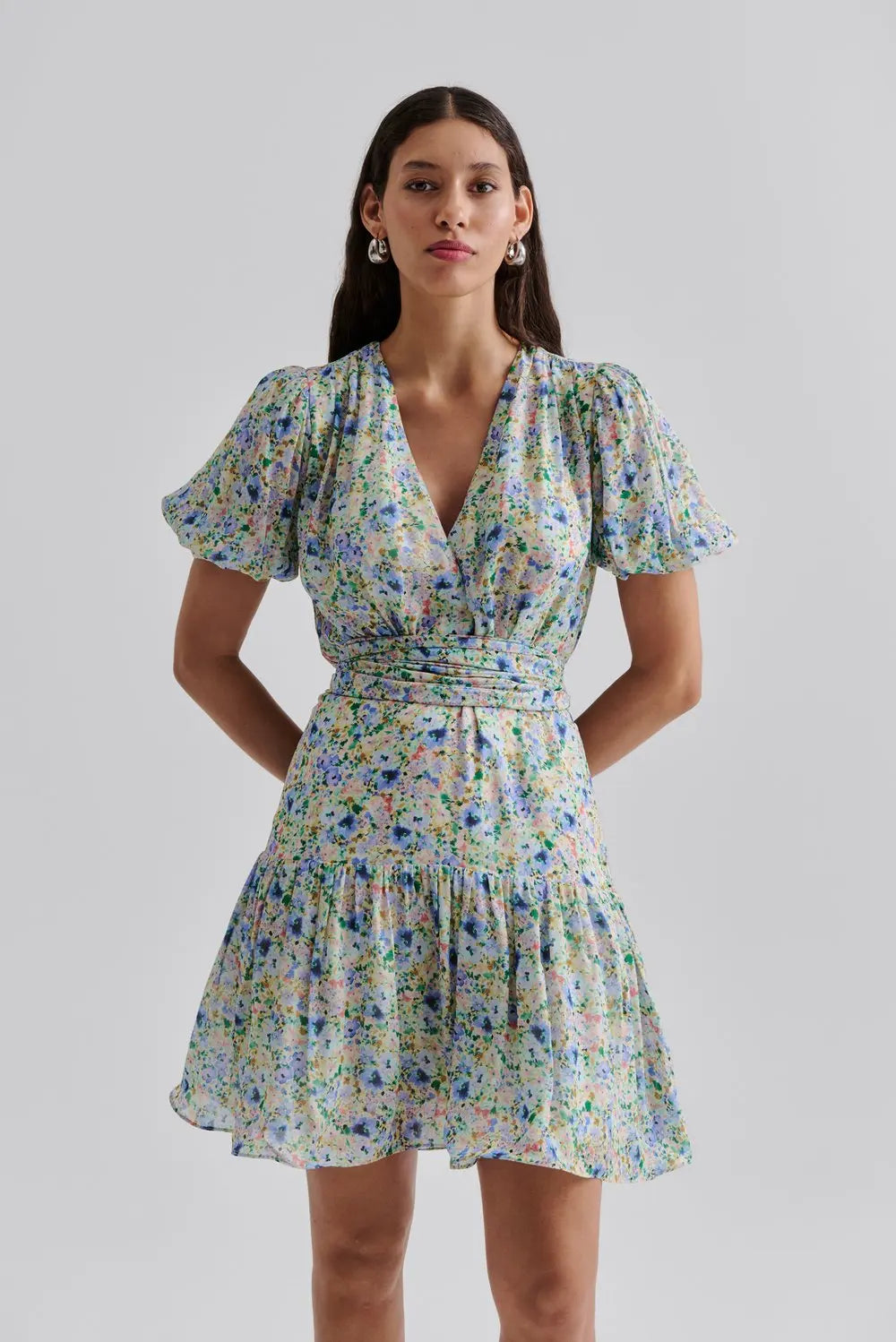 Lone V-Neck Chiffon Mini Dress - Ditsy