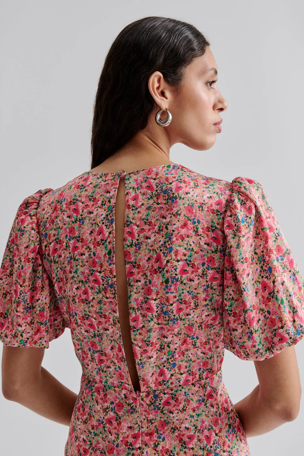 Freja Pouf Sleeve Maxi Dress - Pink Ditsy
