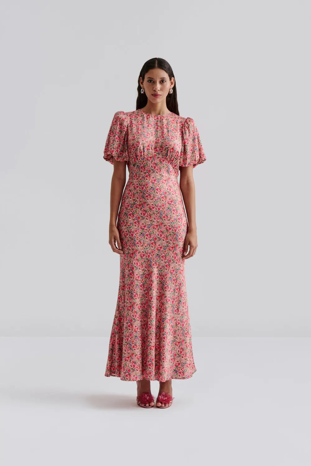Freja Pouf Sleeve Maxi Dress - Pink Ditsy