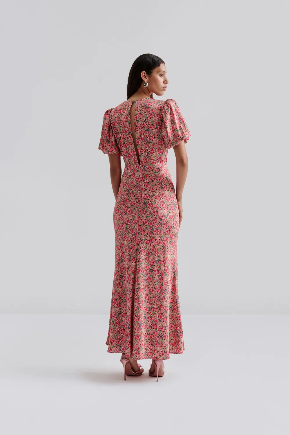 Freja Pouf Sleeve Maxi Dress - Pink Ditsy