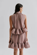 Lune Halterneck Frilled Hem Blus - Taupe