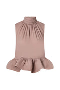 Lune Halterneck Frilled Hem Blus - Taupe