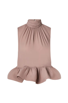 Lune Halterneck Frilled Hem Blouse - Taupe