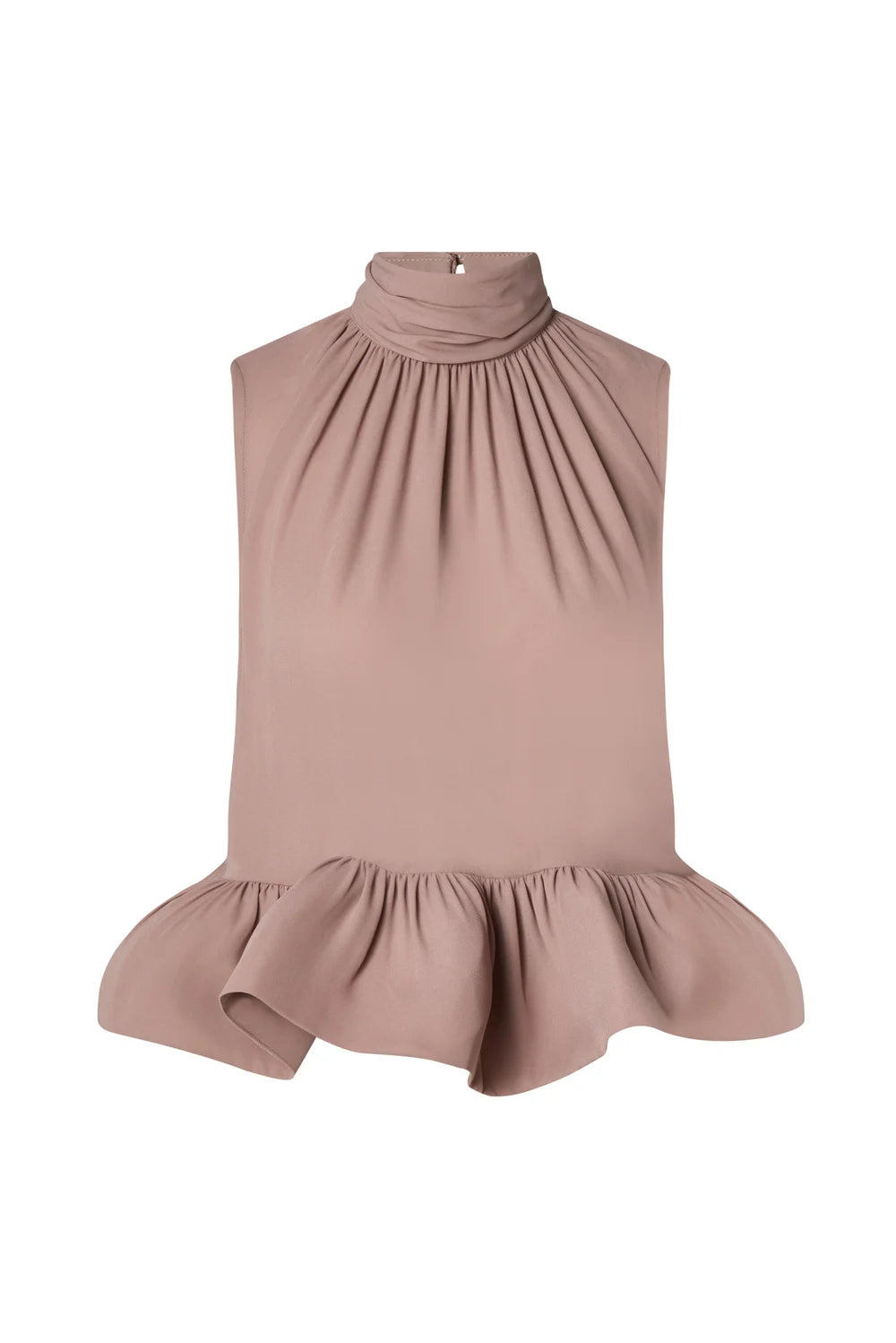 Lune Halterneck Frilled Hem Blus - Taupe