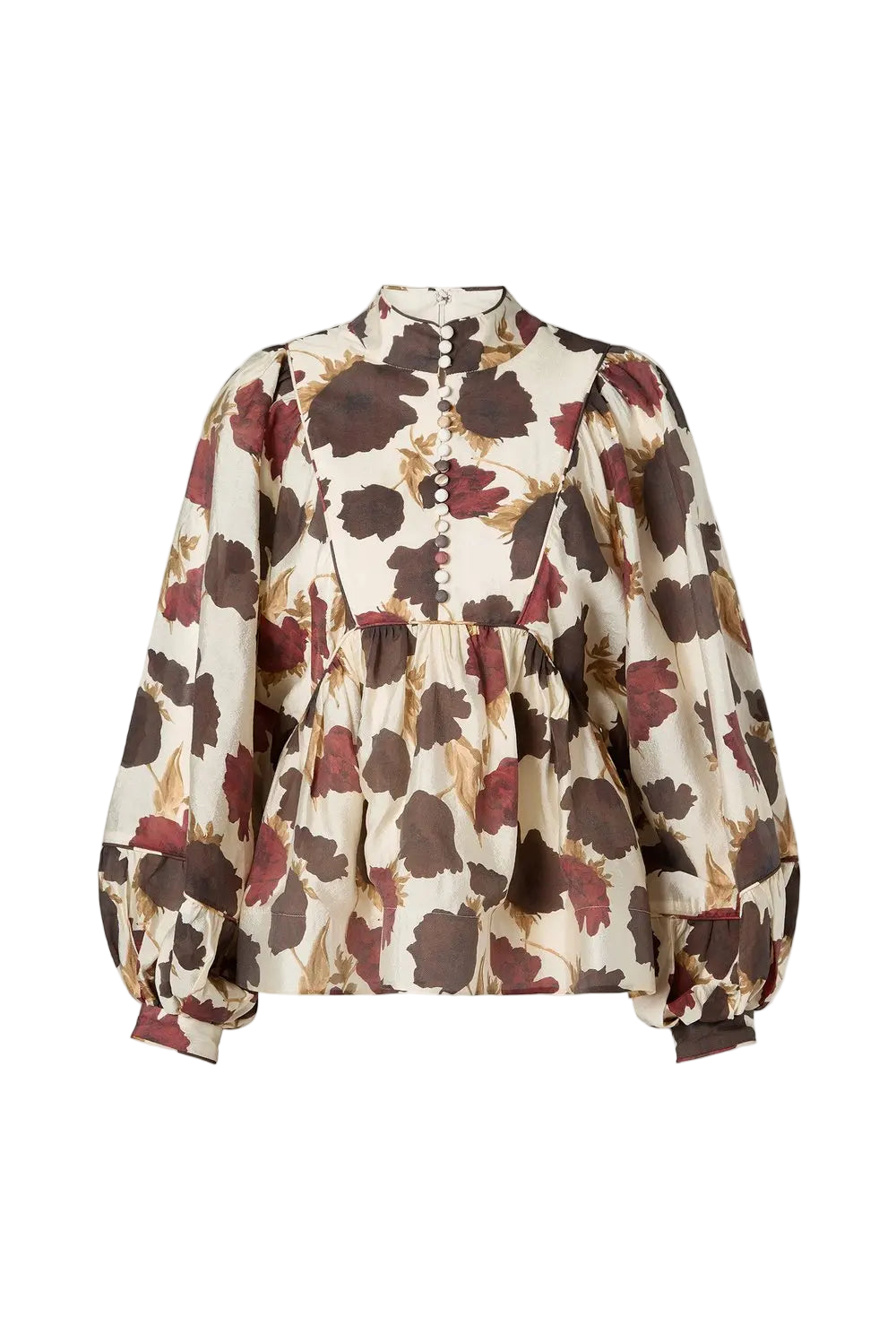 Pernilla High Neck Balloon Sleeve Blus - Wine Peony