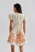 Vanna Pouf Sleeve Mini Dress - Cream Peony