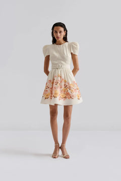 Vanna Pouf Sleeve Mini Dress - Cream Peony