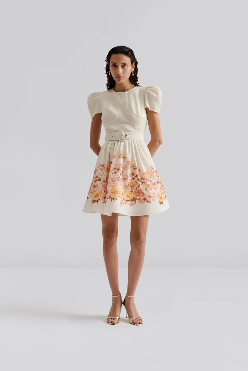 Vanna Pouf Sleeve Mini Dress - Cream Peony