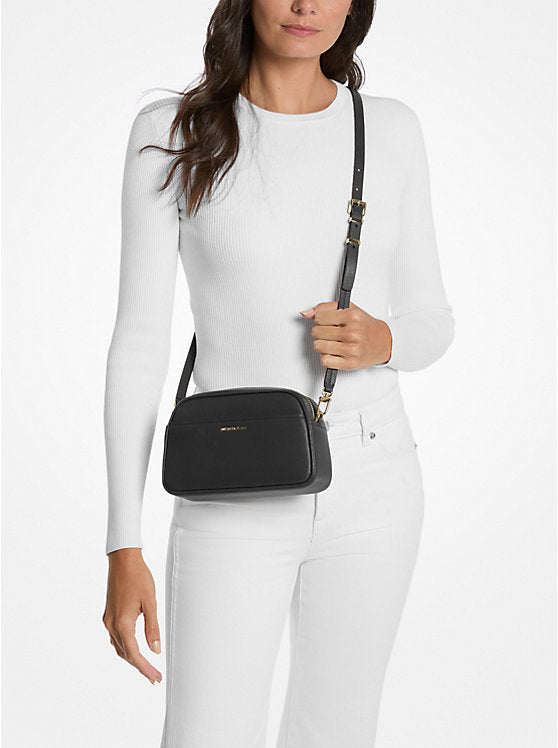 Jet Set Small Leather Camera Crossbody Bag - Black